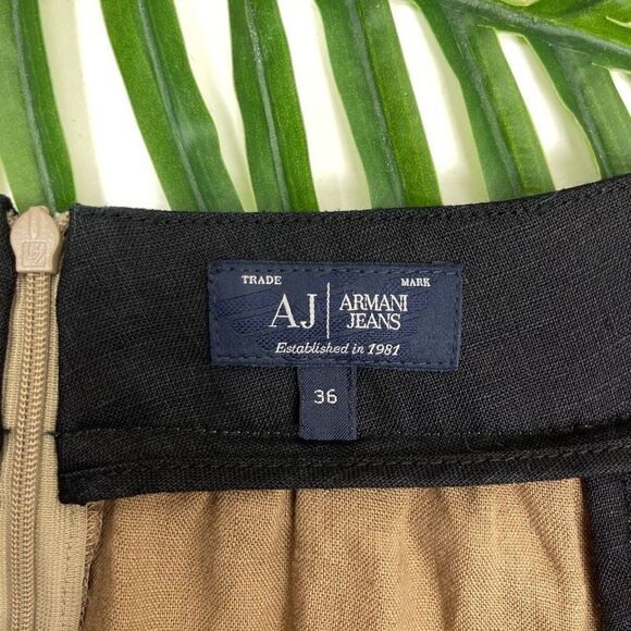 AJ Armani Jeans Linen Colorblock Panel A-Line Skirt - Picture 8 of 9